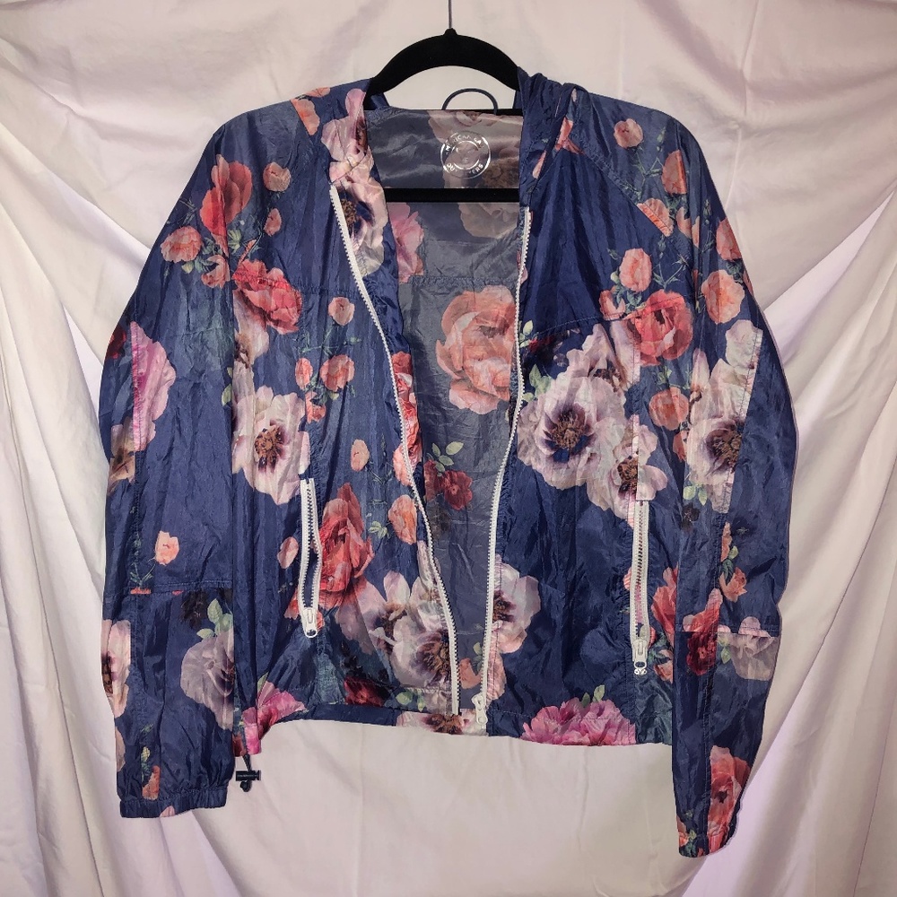 Floral Windbreaker - Zip Up with Hood